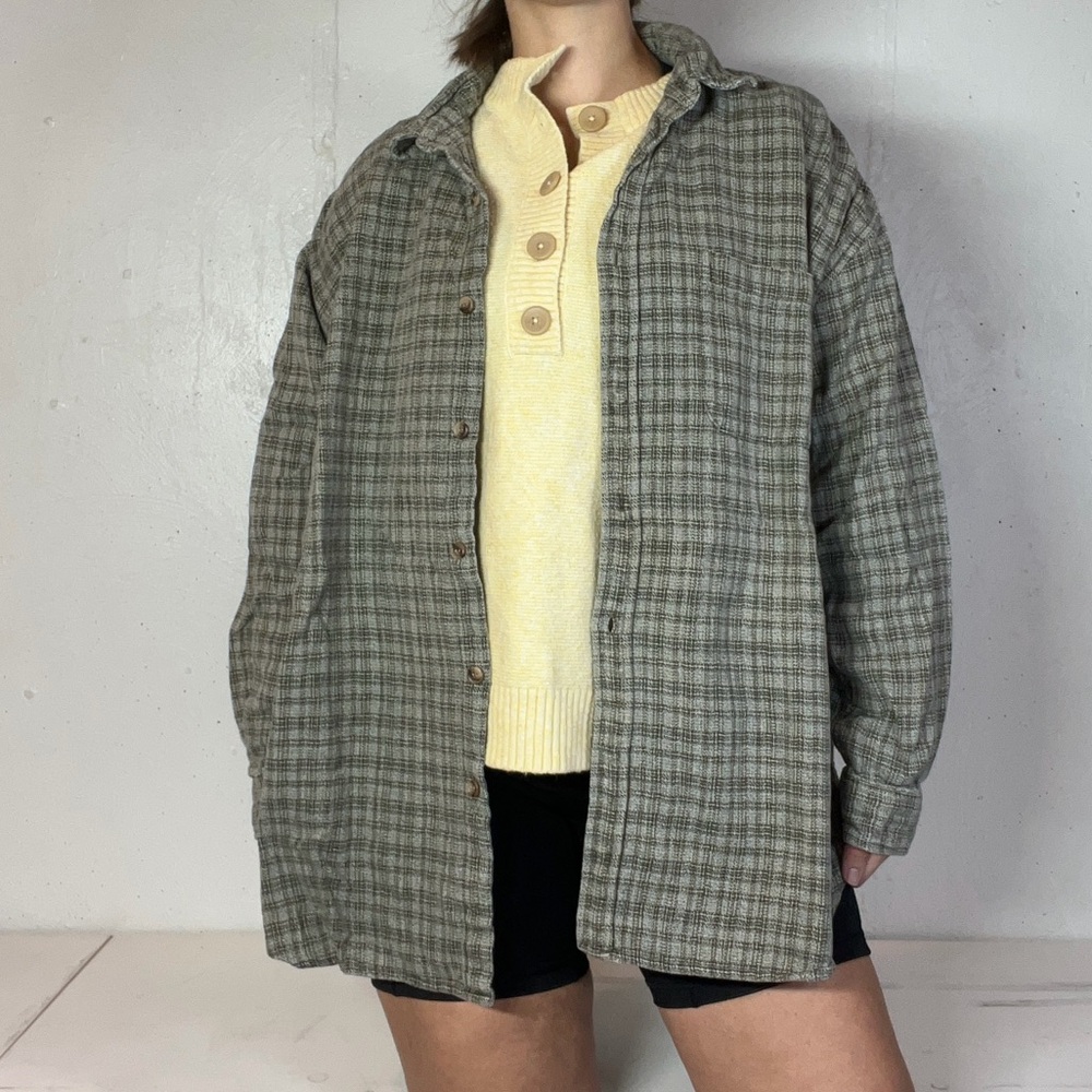 Gray + Brown Neutral Plaid Long Sleeve Fall Button Down Shirt